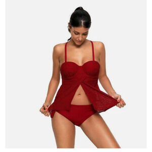 Tankini Bathing Suit "S (4-6)M (8-10)L (12-14) Burgundy Lace Flyaway Underwired